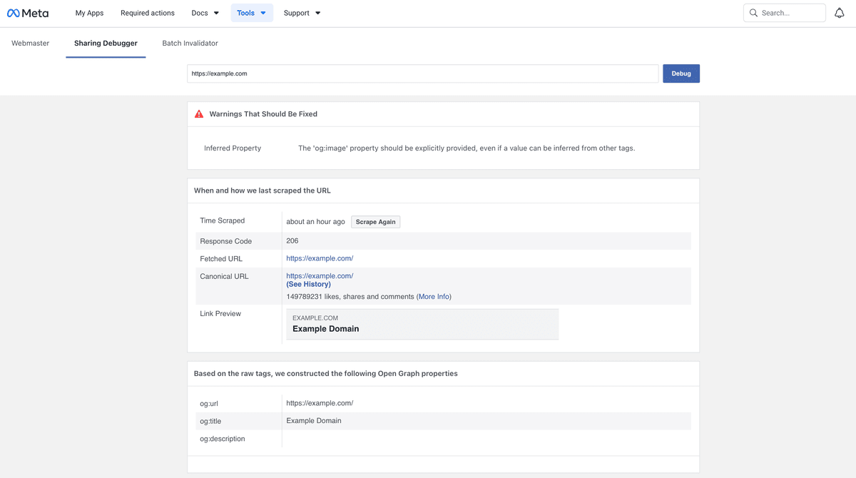 Meta (Facebook) Sharing Debugger