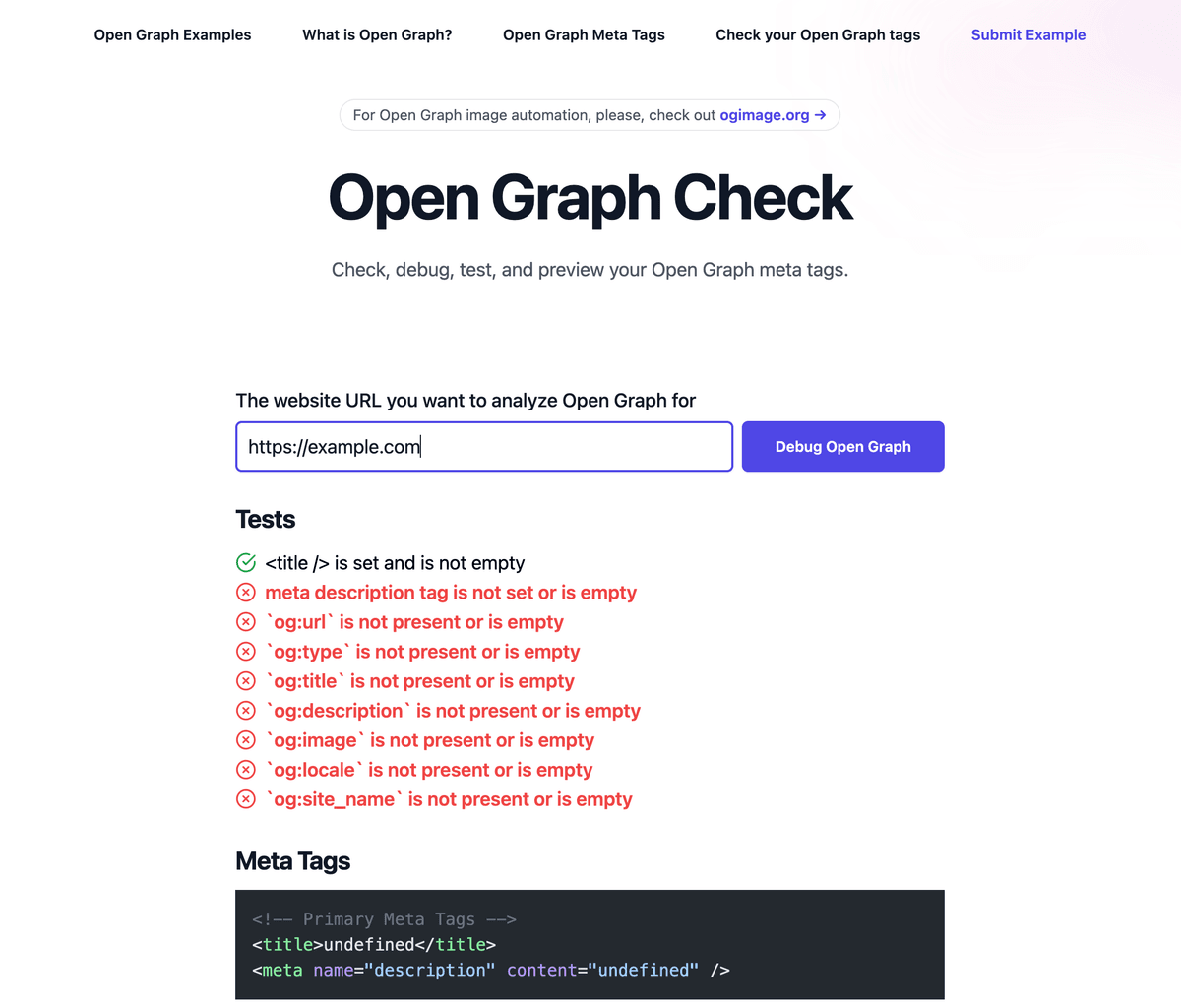 OpenGraphExamples Debugger